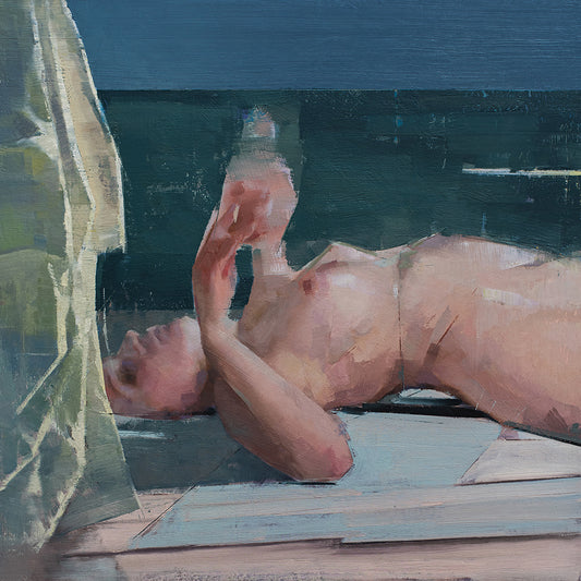 Getting Up , oil on panel 18in x 18in x 1in , unframed.