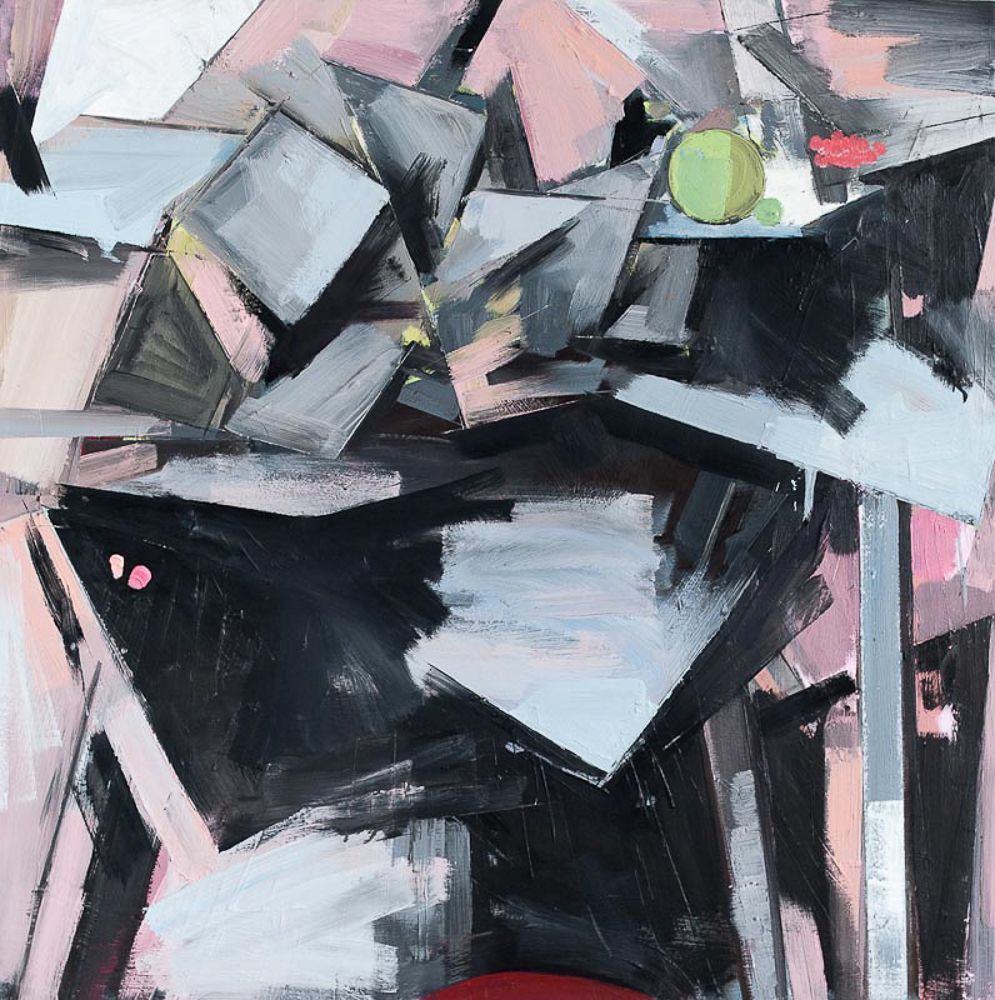 "Cubist table with a bubble gum" -oil-on-board-36x36in Private Collection